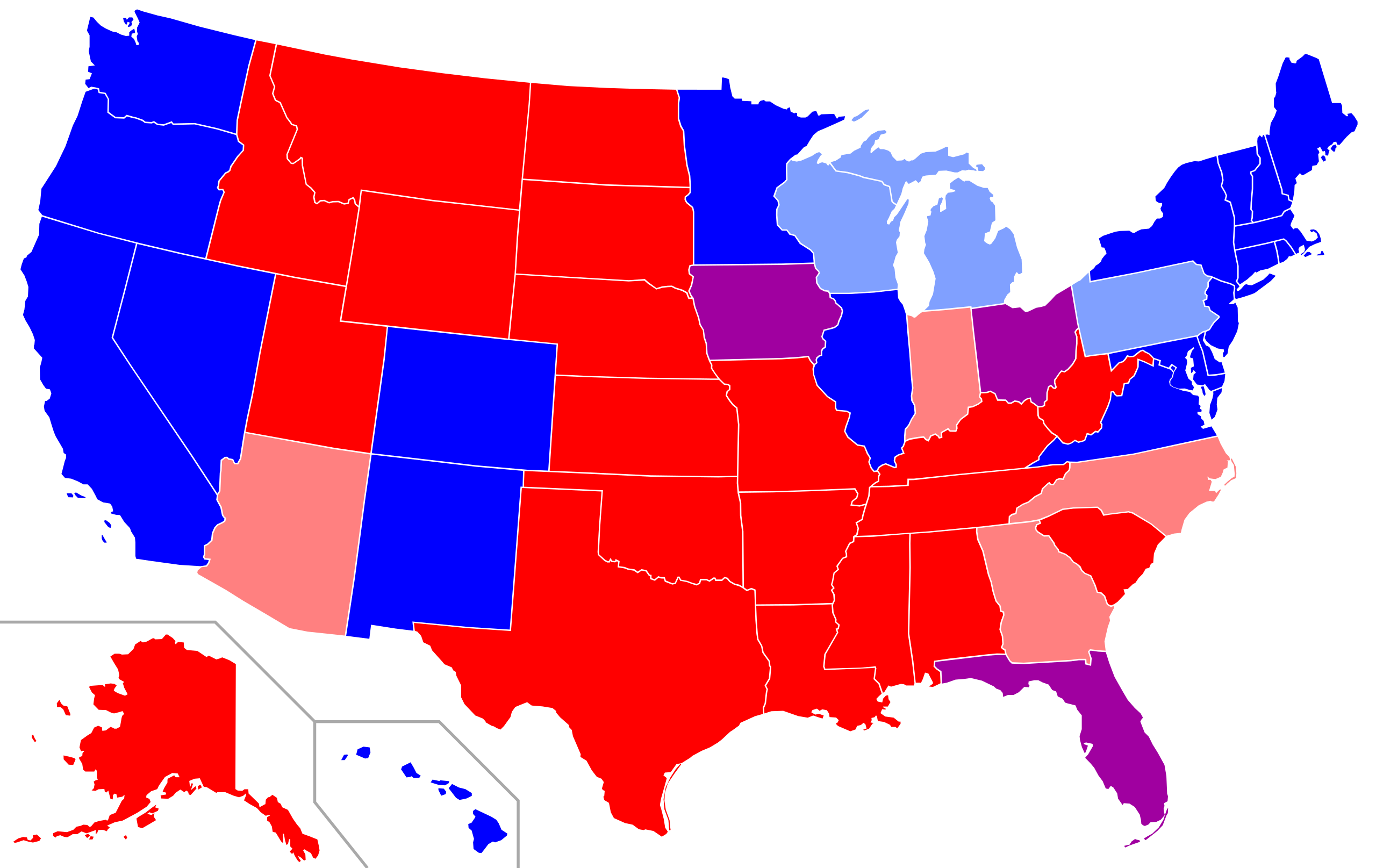 2008年、2012年、2016年和2020年美国总统选举四届结果统计